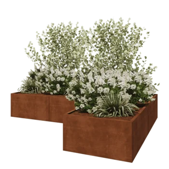 Kruka i cortenstål - L-form - 300 x 200 x 50 cm - Utan bottenplatta