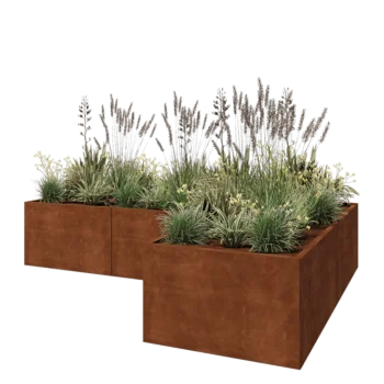 Kruka i cortenstål - L-form - 300 x 200 x 60 cm - Utan bottenplatta