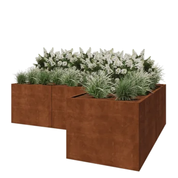 Kruka i cortenstål - L-form - 300 x 200 x 80 cm - Utan bottenplatta
