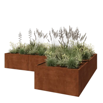 Kruka i cortenstål - L-form - 360 x 240 x 60 cm - Utan bottenplatta