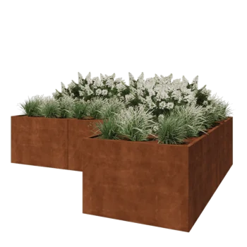 Kruka i cortenstål - L-form - 360 x 240 x 80 cm - Med bottenplatta
