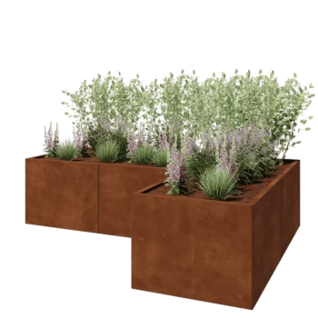 Kruka i cortenstål - L-form - 240 x 160 x 60 cm - Utan bottenplatta