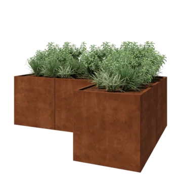 Kruka i cortenstål - L-form - 240 x 160 x 80 cm - Utan bottenplatta