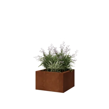 Kruka i cortenstål - Fyrkant - 50 x 50 x 30 cm - Med bottenplatta