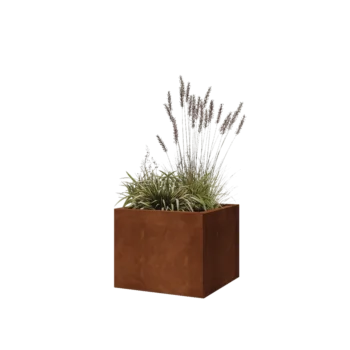 Kruka i cortenstål - Fyrkant - 50 x 50 x 40 cm - Med bottenplatta