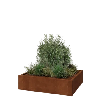 Kruka i cortenstål - Rektangel - 120 x 100 x 30 cm - Med bottenplatta