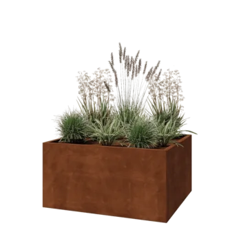 Kruka i cortenstål - Rektangel - 120 x 100 x 60 cm - Med bottenplatta