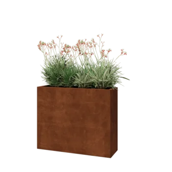 Kruka i cortenstål - Rektangel - 100 x 30 x 80 cm - Med bottenplatta