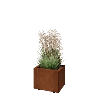 Kruka i cortenstål - Rektangel - 40 x 30 x 30 cm - Med bottenplatta - Med ben