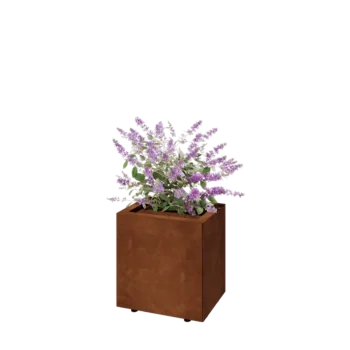 Kruka i cortenstål - Rektangel - 40 x 30 x 40 cm - Med bottenplatta - Med ben