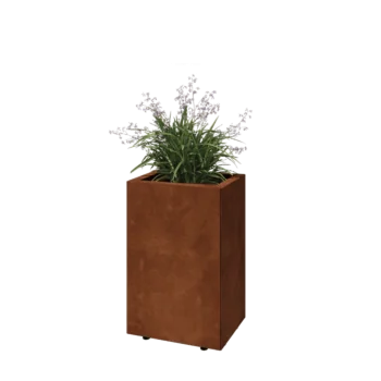 Kruka i cortenstål - Rektangel - 40 x 30 x 60 cm - Med bottenplatta - Med ben