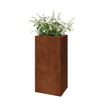 Kruka i cortenstål - Rektangel - 40 x 30 x 80 cm - Med bottenplatta