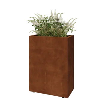 Kruka i cortenstål - Rektangel - 60 x 30 x 80 cm - Med bottenplatta - Med ben