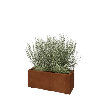 Kruka i cortenstål - Rektangel - 80 x 30 x 30 cm - Med bottenplatta - Med ben