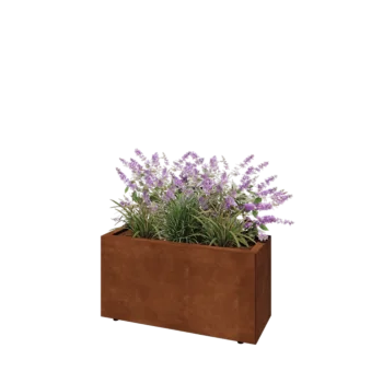 Kruka i cortenstål - Rektangel - 80 x 30 x 40 cm - Med bottenplatta - Med ben
