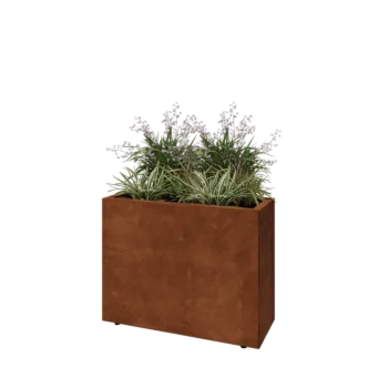 Kruka i cortenstål - Rektangel - 80 x 30 x 60 cm - Med bottenplatta - Med ben