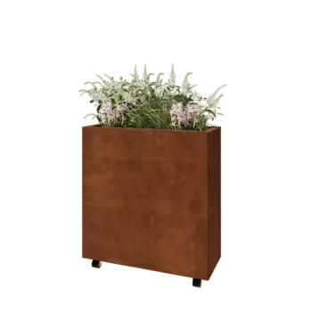 Kruka i cortenstål - Rektangel - 80 x 30 x 80 cm - Med bottenplatta - Med hjul
