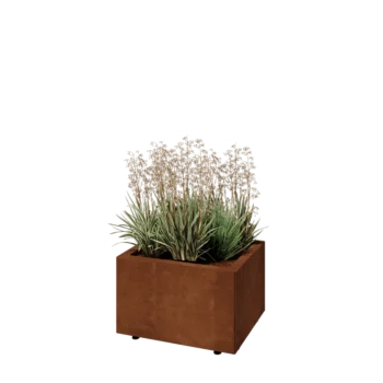 Kruka i cortenstål - Rektangel - 50 x 40 x 30 cm - Med bottenplatta - Med ben