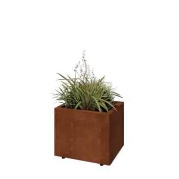 Kruka i cortenstål - Rektangel - 50 x 40 x 40 cm - Med bottenplatta - Med ben