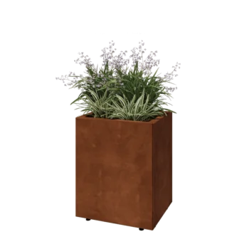 Kruka i cortenstål - Rektangel - 50 x 40 x 60 cm - Med bottenplatta - Med ben