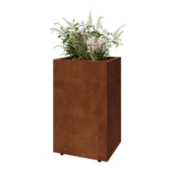 Kruka i cortenstål - Rektangel - 50 x 40 x 80 cm - Med bottenplatta - Med ben