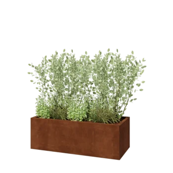 Kruka i cortenstål - Rektangel - 120 x 50 x 40 cm - Med bottenplatta
