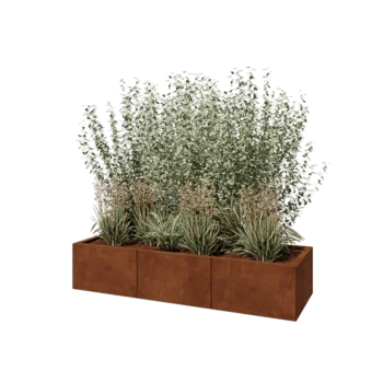 Kruka i cortenstål XXL - Rektangel - 150 x 50 x 30 cm - Med bottenplatta