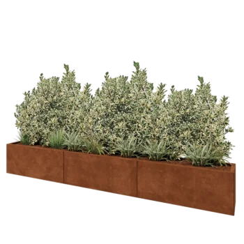Kruka i cortenstål XXL - Rektangel - 300 x 30 x 40 cm - Med bottenplatta