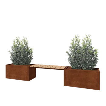 Kruka i cortenstål - Rektangel - 321,2 x 50 x 50 cm - Med bänk - Med bottenplatta