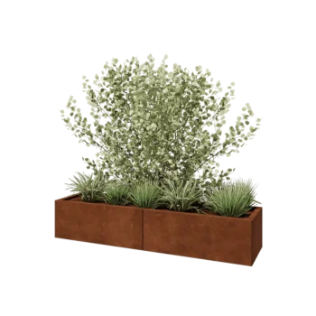 Kruka i cortenstål XXL - Rektangel - 160 x 40 x 30 cm - Med bottenplatta