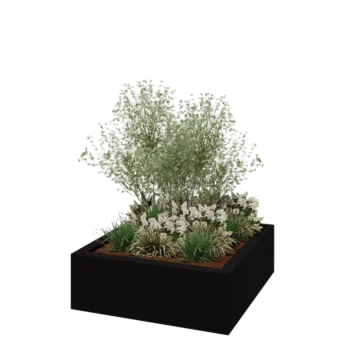 Kruka i polyester - Fyrkant - 120 x 120 x 40 cm - RAL9005 matt (svart) - Med botten