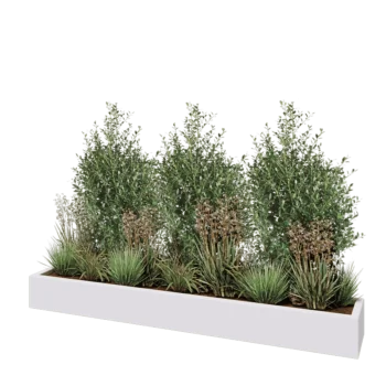 Kruka i polyester - Rektangel - 200 x 30 x 20 cm - RAL9010 matt (vit) - Med botten