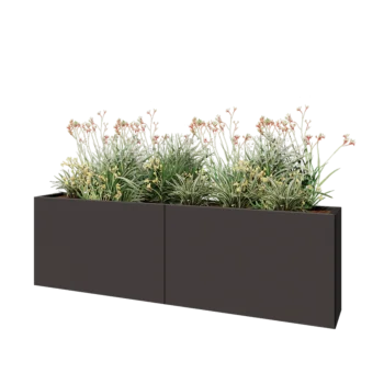 Kruka i stål XXL - Rektangel - 200 x 30 x 60 cm - RAL7016 matt (antracitgrå) - Med bottenplatta