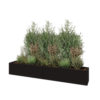 Kruka i stål XXL - Rektangel - 200 x 30 x 30 cm - RAL9005 matt (svart) - Utan bottenplatta