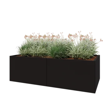 Kruka i stål XXL - Rektangel - 200 x 100 x 60 cm - RAL9005 matt (svart) - Utan bottenplatta
