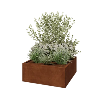 Kruka i cortenstål - Fyrkant - 100 x 100 x 40 cm - Utan bottenplatta