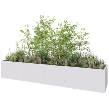 Kruka i stål XXL - Rektangel - 480 x 100 x 80 cm - RAL9010 matt (vit) - Med bottenplatta