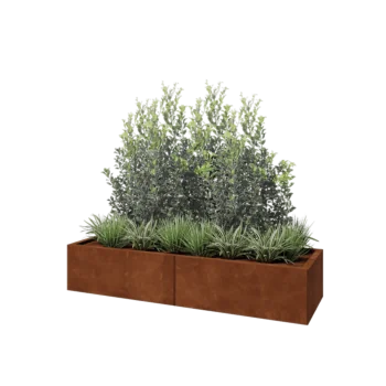 Kruka i cortenstål XXL - Rektangel - 160 x 50 x 30 cm - Med bottenplatta