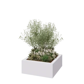 Kruka i polyester - Fyrkant - 100 x 100 x 40 cm - RAL9010 matt (vit) - Med botten