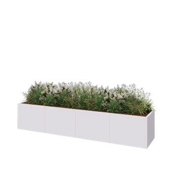 Kruka i stål XXL - Rektangel - 320 x 60 x 60 cm - RAL9010 matt (vit) - Med bottenplatta
