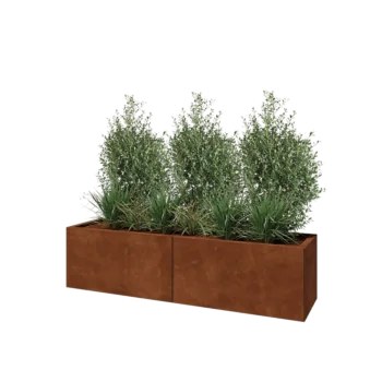 Kruka i cortenstål XXL - Rektangel - 160 x 40 x 40 cm - Med bottenplatta