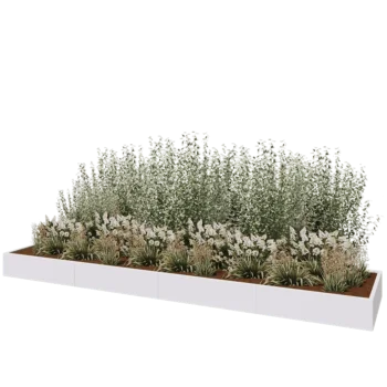 Kruka i stål XXL - Rektangel - 480 x 100 x 30 cm - RAL9010 matt (vit) - Med bottenplatta