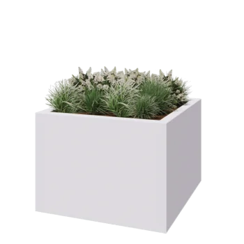 Kruka i polyester - Fyrkant - 140 x 140 x 100 cm - RAL9010 matt (vit) - Med botten