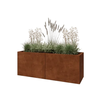 Kruka i cortenstål XXL - Rektangel - 160 x 50 x 60 cm - Med bottenplatta