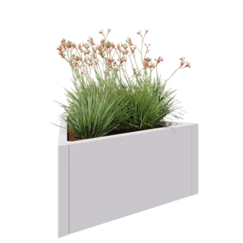 Kruka i stål - Triangel liksidig - 90,6 x 78,3 x 40 cm - RAL9010 matt (vit) - Utan bottenplatta
