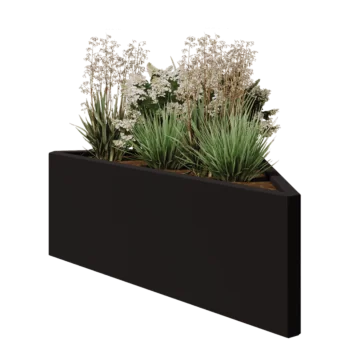 Kruka i stål - Triangel oliksidig - 112,2 x 60,5 x 40 cm - RAL9005 matt (svart) - Utan bottenplatta