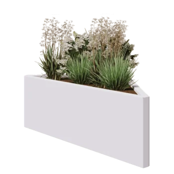 Kruka i stål - Triangel oliksidig - 112,2 x 60,5 x 40 cm - RAL9010 matt (vit) - Utan bottenplatta