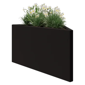 Kruka i stål - Triangel oliksidig - 112,2 x 60,5 x 60 cm - RAL9005 matt (svart) - Utan bottenplatta