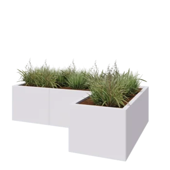 Kruka i stål - L-form - 150 x 100 x 40 cm - RAL9010 matt (vit) - Utan bottenplatta