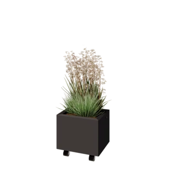 Kruka i stål - Rektangel - 40 x 30 x 30 cm - RAL7016 matt (antracitgrå) - Med bottenplatta - Med hjul